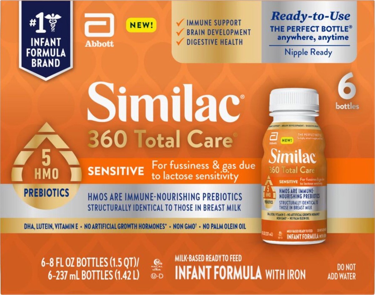 slide 3 of 8, Similac 360 Total Care Sensitive Ready to Feed Milk-Based Infant Formula with Iron 6 - 8 fl oz Bottles, 6 ct