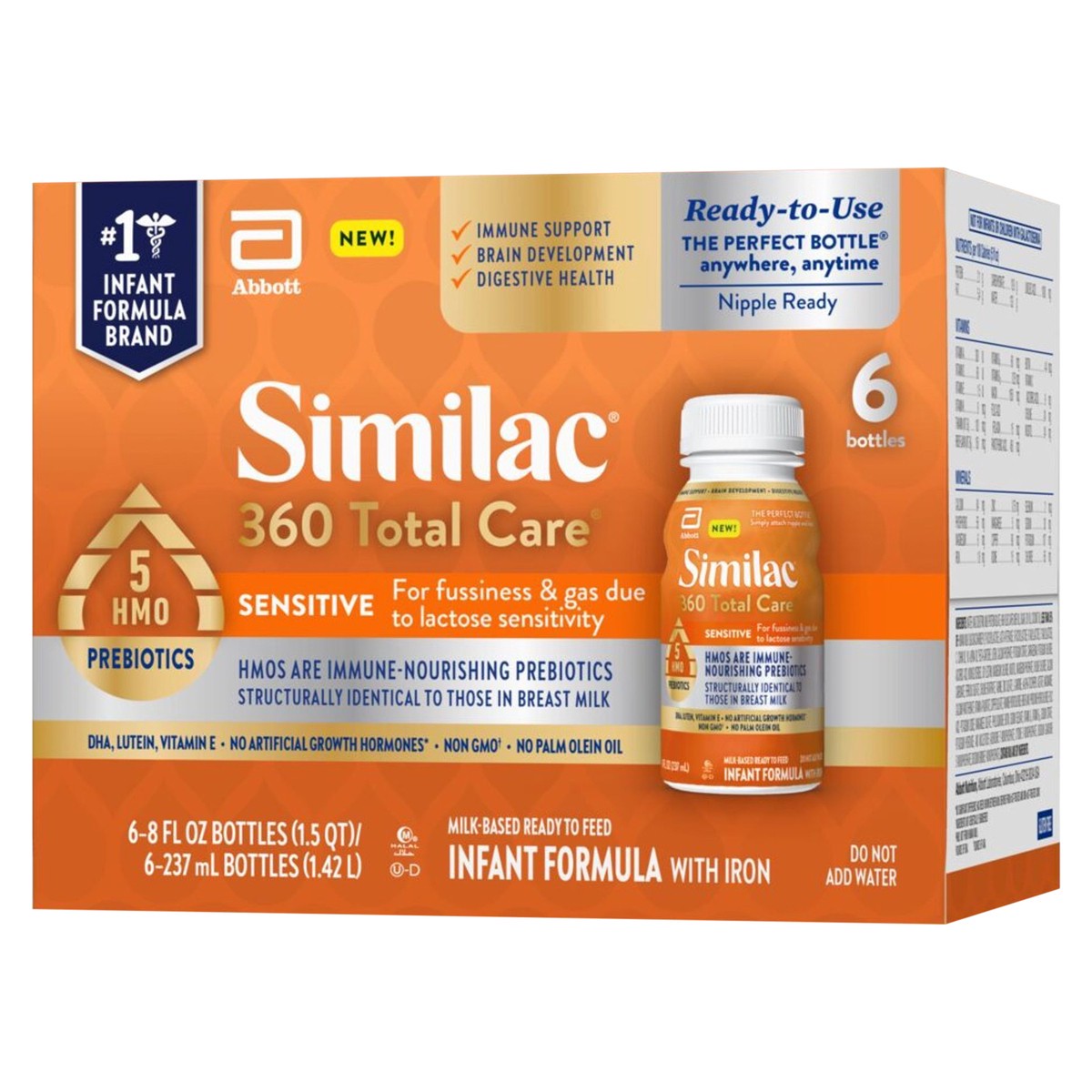 slide 5 of 8, Similac 360 Total Care Sensitive Ready to Feed Milk-Based Infant Formula with Iron 6 - 8 fl oz Bottles, 6 ct