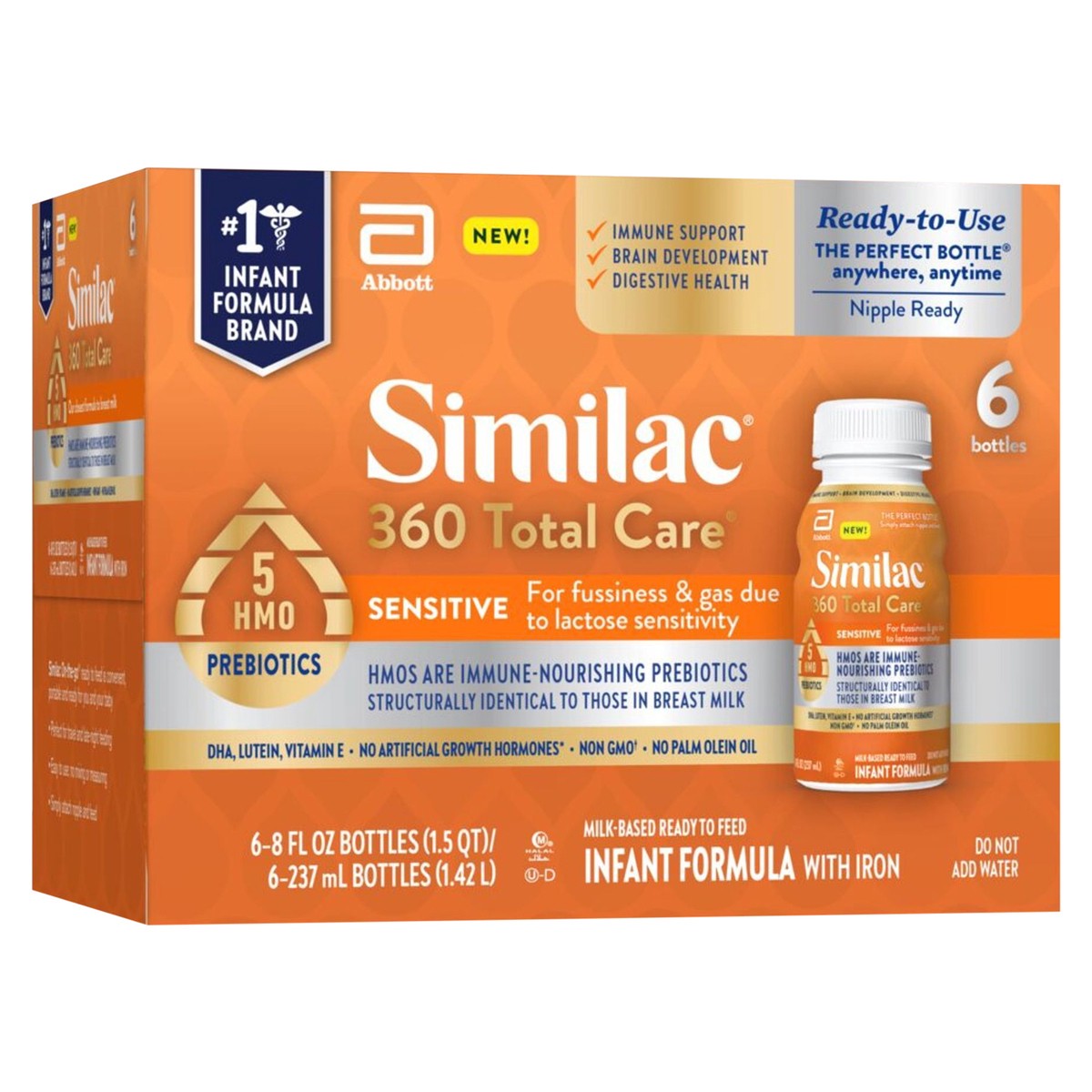 slide 6 of 8, Similac 360 Total Care Sensitive Ready to Feed Milk-Based Infant Formula with Iron 6 - 8 fl oz Bottles, 6 ct