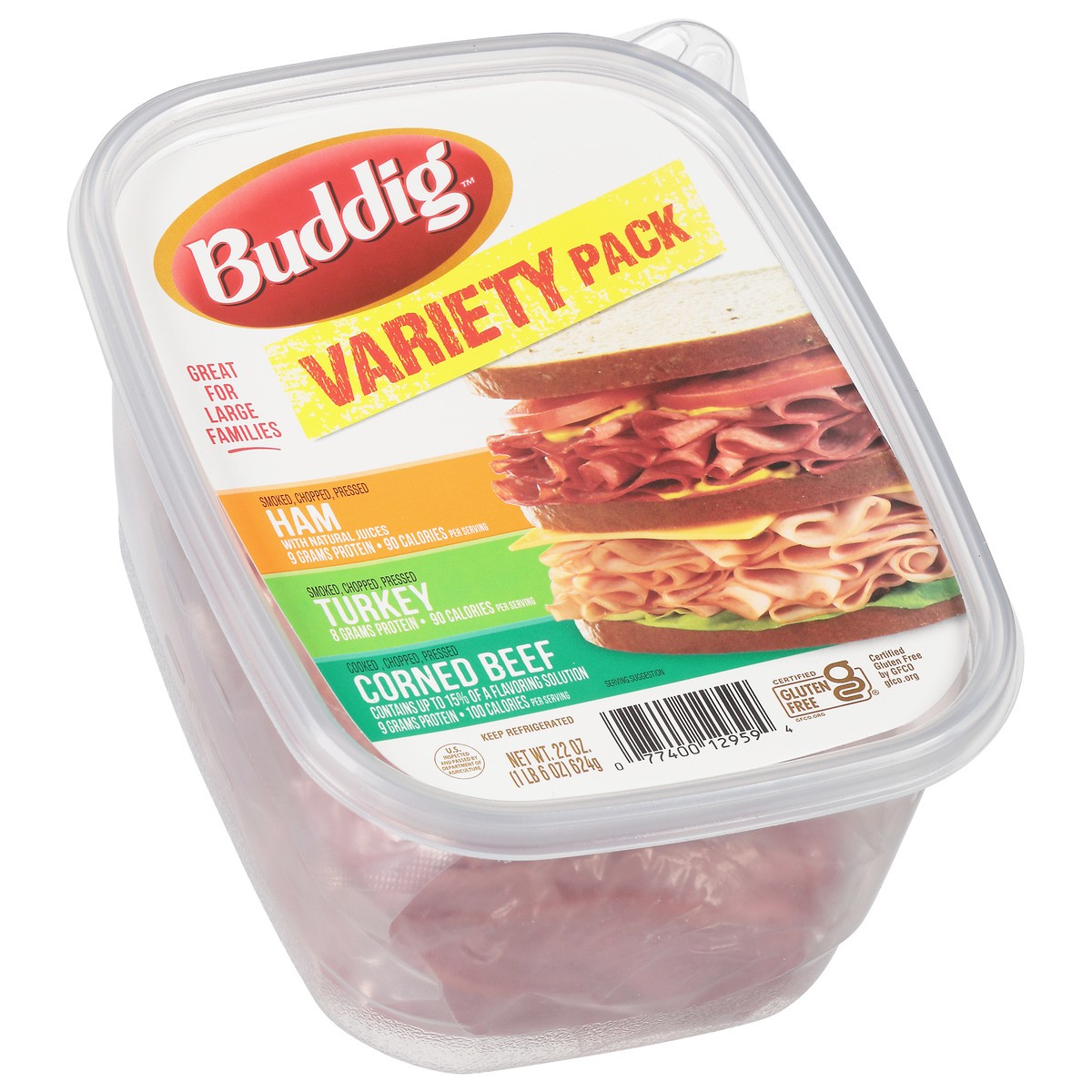 slide 12 of 12, Buddig Variety Pack Ham/Turkey/Corned Beef Lunch Meat 22 oz, 22 oz