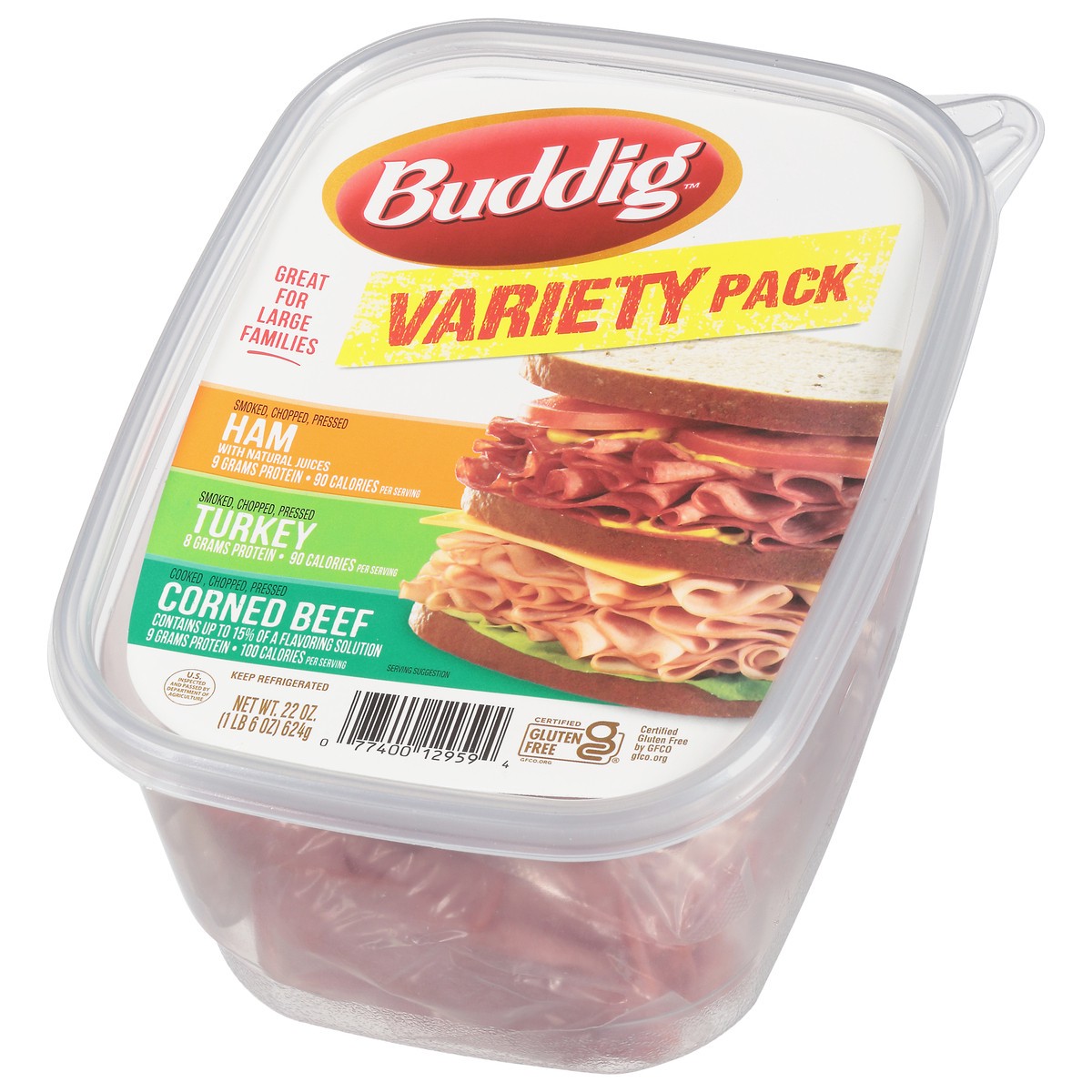 slide 7 of 12, Buddig Variety Pack Ham/Turkey/Corned Beef Lunch Meat 22 oz, 22 oz