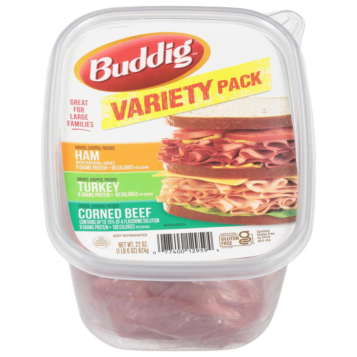 slide 1 of 12, Buddig Variety Pack Ham/Turkey/Corned Beef Lunch Meat 22 oz, 22 oz