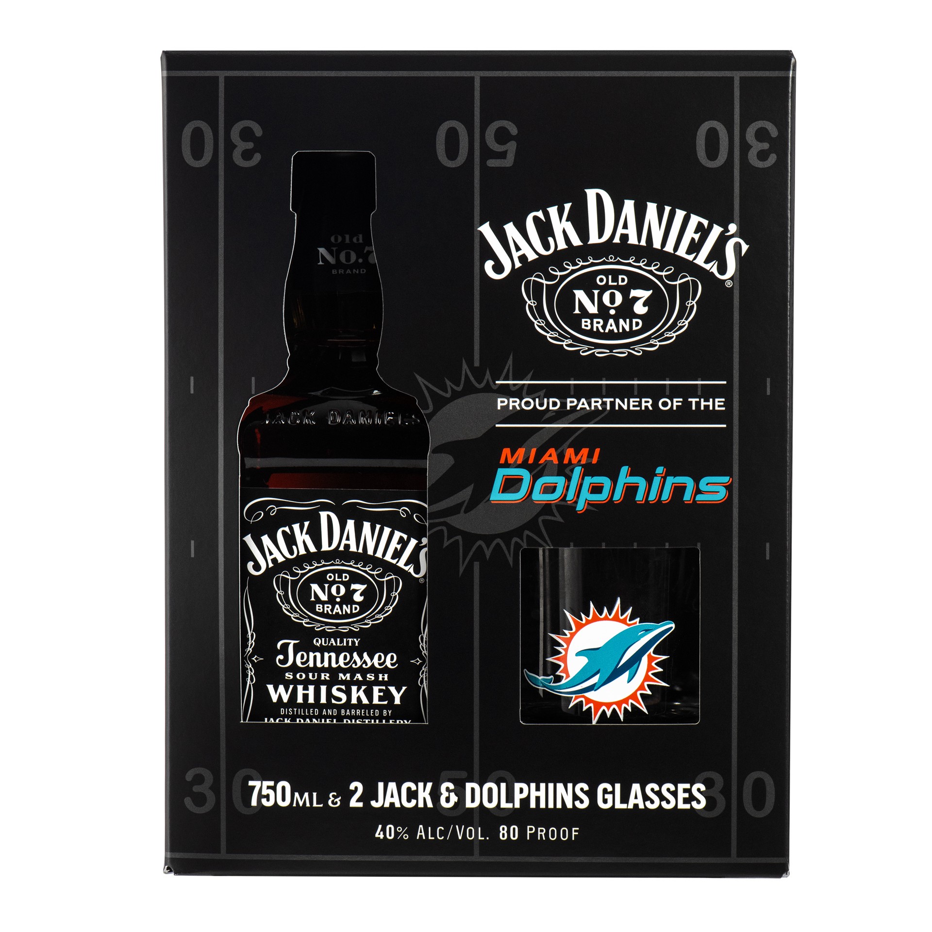 slide 1 of 4, Jack Daniel's Old No. 7 Tennessee Whiskey 750mL with 2 Miami Dolphins Glasses, 1 ct