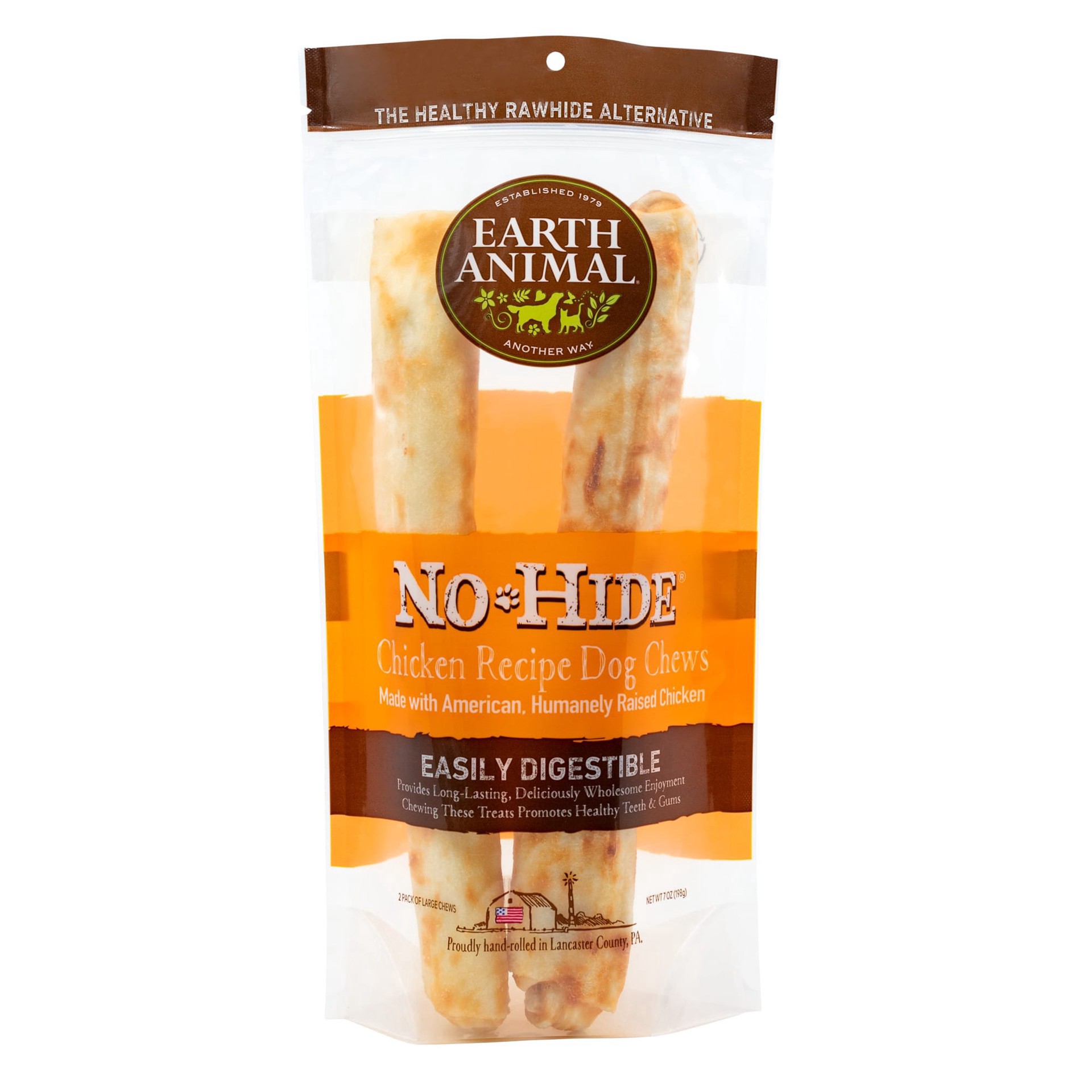 slide 1 of 1, Earth Animal No-Hide Cage-Free Chicken Large Natural Rawhide Alternative Dog Chews, 2 Pack, 7 oz