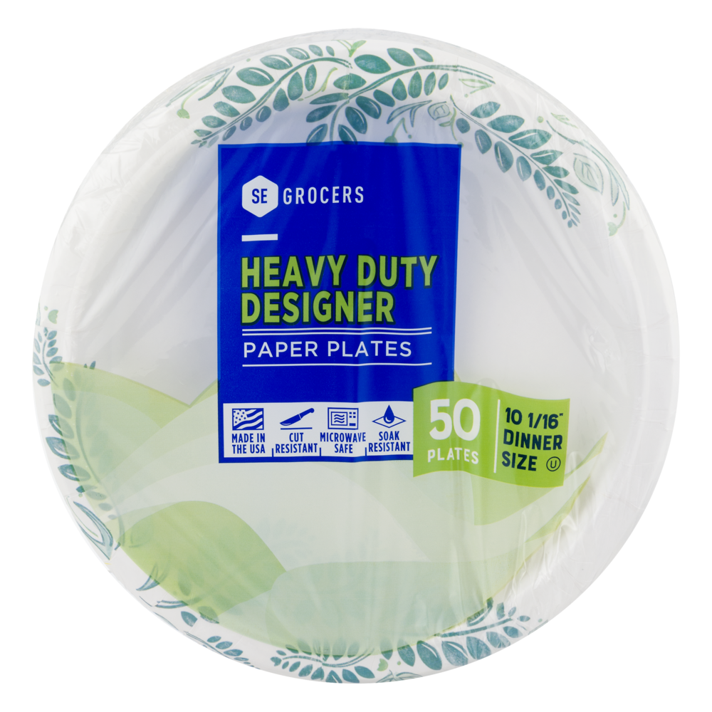 slide 1 of 1, SE Grocers Paper Plates 10 1/16" Dinner Size Heavy Duty Designer, 50 ct