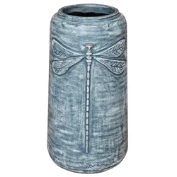 Blue Orange Pottery Tall Dragonfly Planter