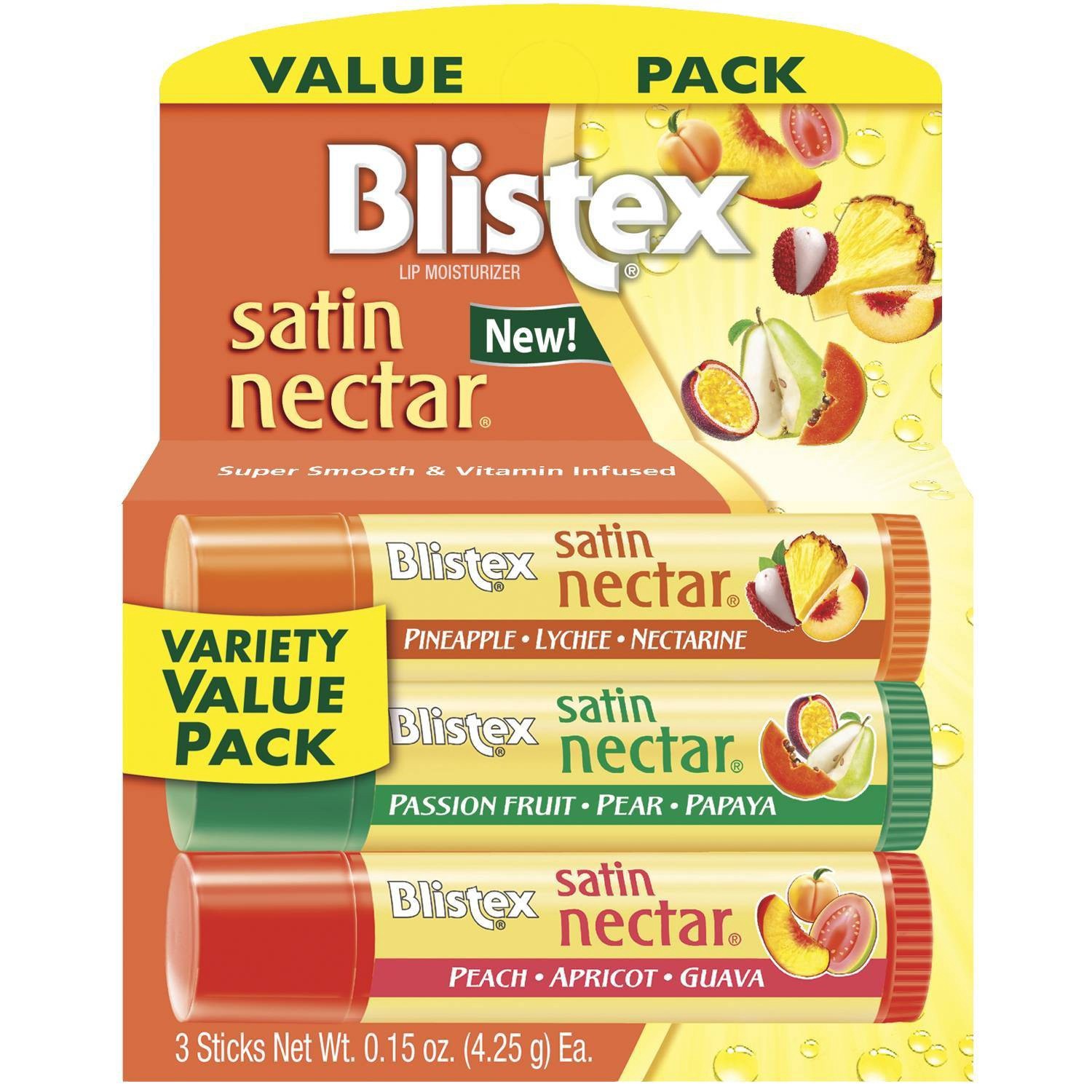 slide 1 of 3, Blistex Lip Moisturizer Satin Nectar Variety Value Pack, 3 ct