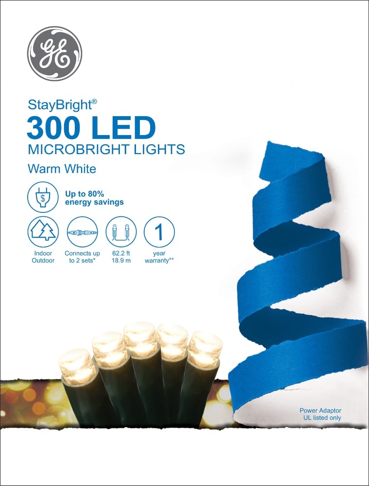 slide 1 of 1, Ge Staybright 300 Led Microbright Lights - Warm White, 62.2 ft