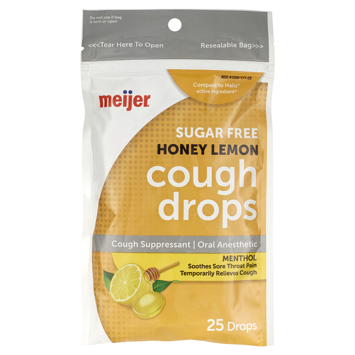 slide 1 of 5, Meijer Sugar Free Honey Lemon Cough Drops, 25 ct