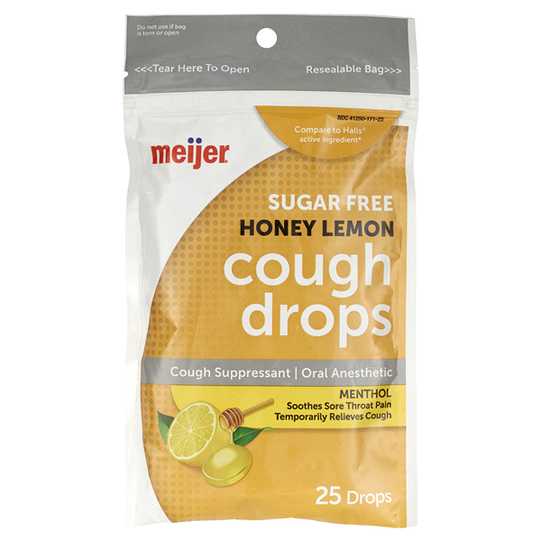 slide 1 of 1, Meijer Sugar-Free Honey Lemon Cough Drops, 25 ct