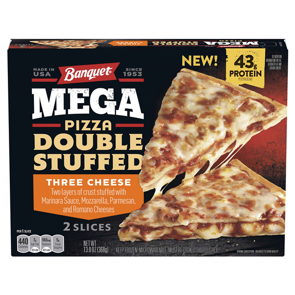 slide 1 of 1, Banquet Pizza, Three Cheese, Double Stuffed, Mega, 2 ct