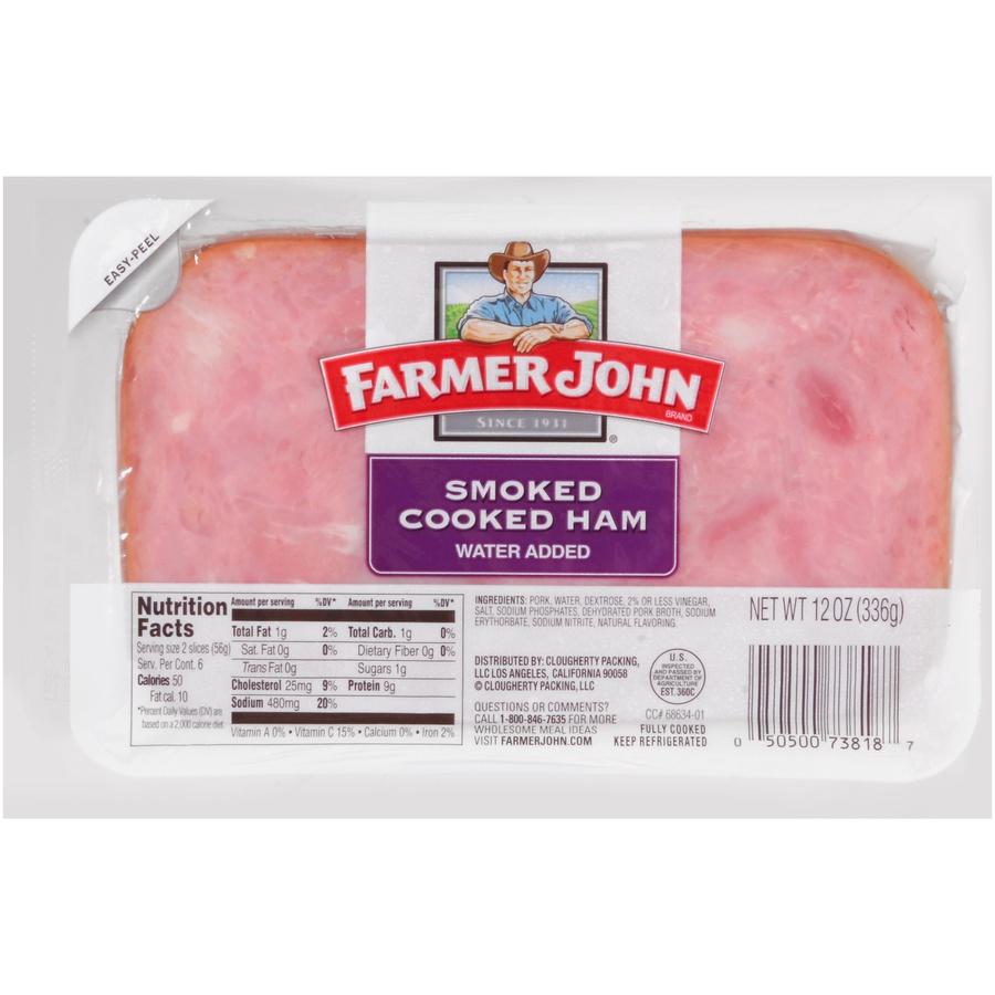 slide 1 of 1, Farmer John Sliced Smoked Ham, 12 oz