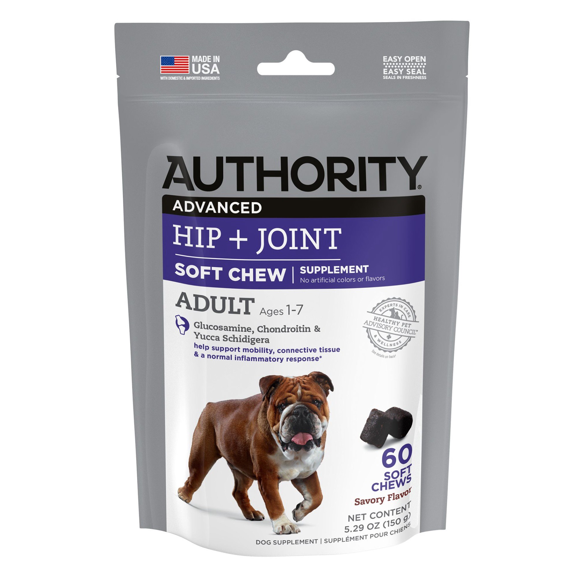 slide 1 of 1, Authority Advanced Hip & Joint Adult Dog Supplements - Soft Chews, 60 ct