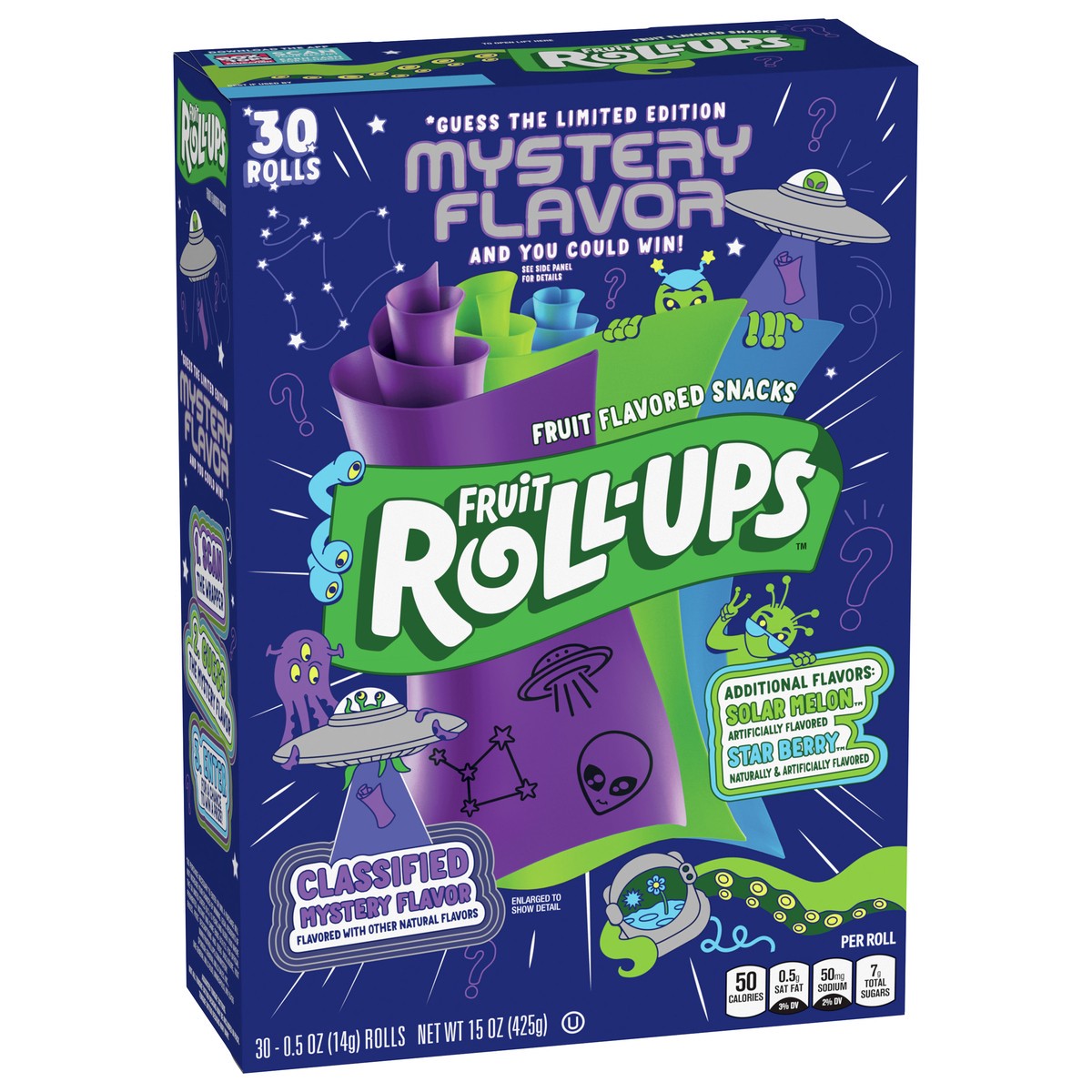 slide 4 of 13, Fruit Roll-Ups Fruit Flavored Snacks, Mystery Flavor, Solar Melon, and Star Berry, 30 ct, 30 ct