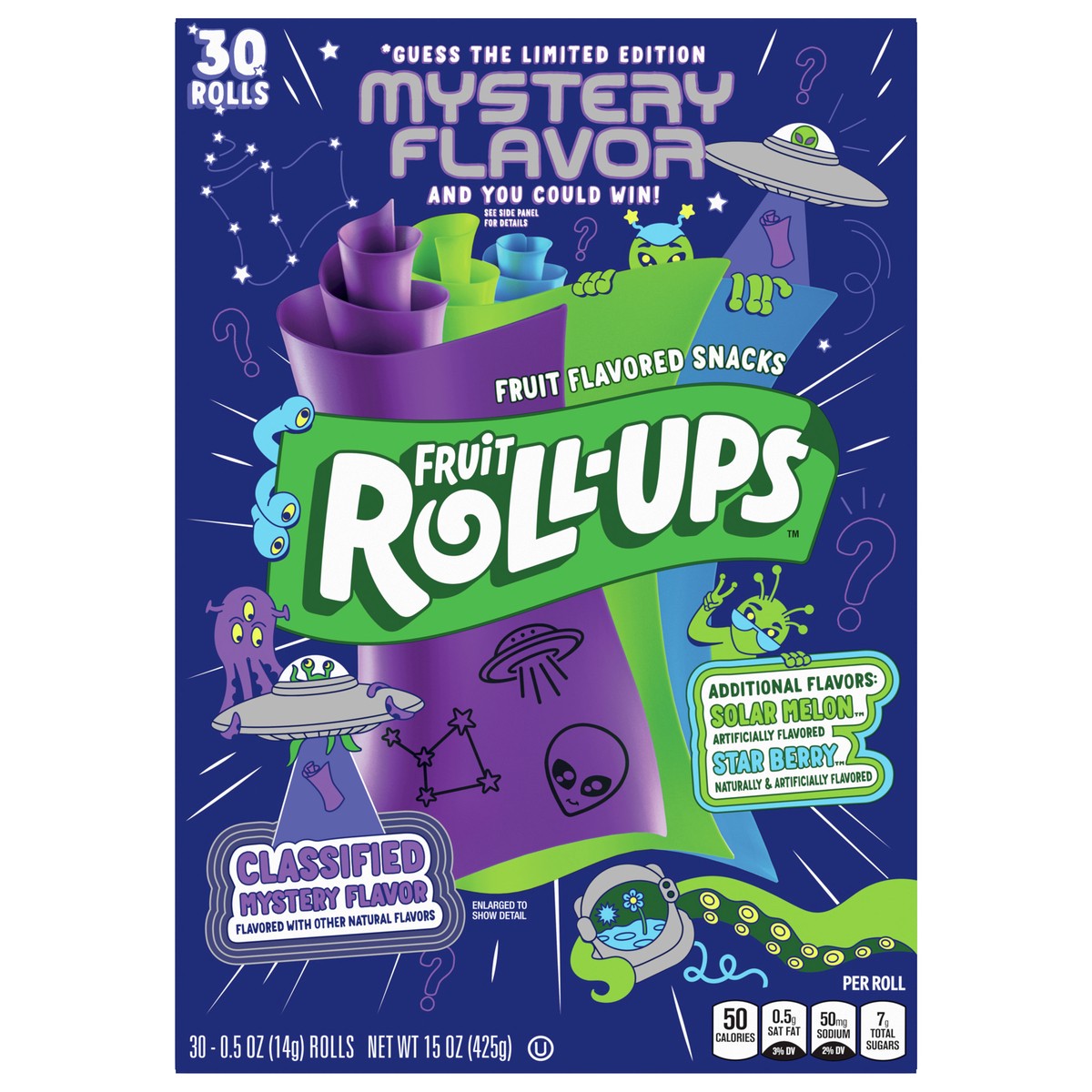 slide 8 of 13, Fruit Roll-Ups Fruit Flavored Snacks, Mystery Flavor, Solar Melon, and Star Berry, 30 ct, 30 ct