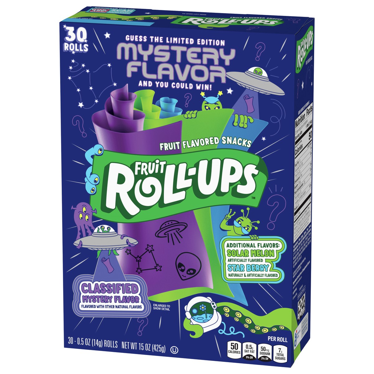 slide 11 of 13, Fruit Roll-Ups Fruit Flavored Snacks, Mystery Flavor, Solar Melon, and Star Berry, 30 ct, 30 ct