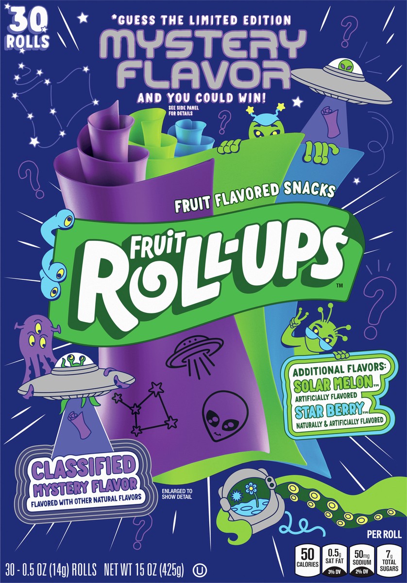 slide 12 of 13, Fruit Roll-Ups Fruit Flavored Snacks, Mystery Flavor, Solar Melon, and Star Berry, 30 ct, 30 ct