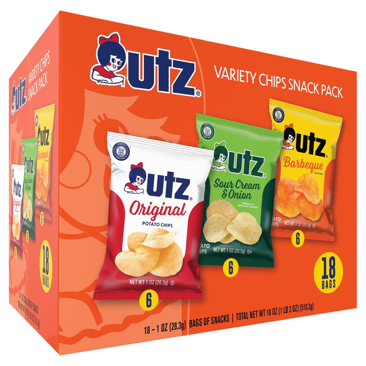 slide 7 of 7, Utz Variety Chip Snack Pack 18 Count, 17 ct