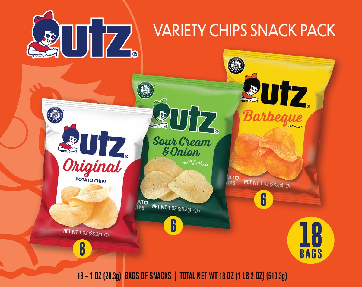 slide 3 of 7, Utz Variety Chip Snack Pack 18 Count, 17 ct