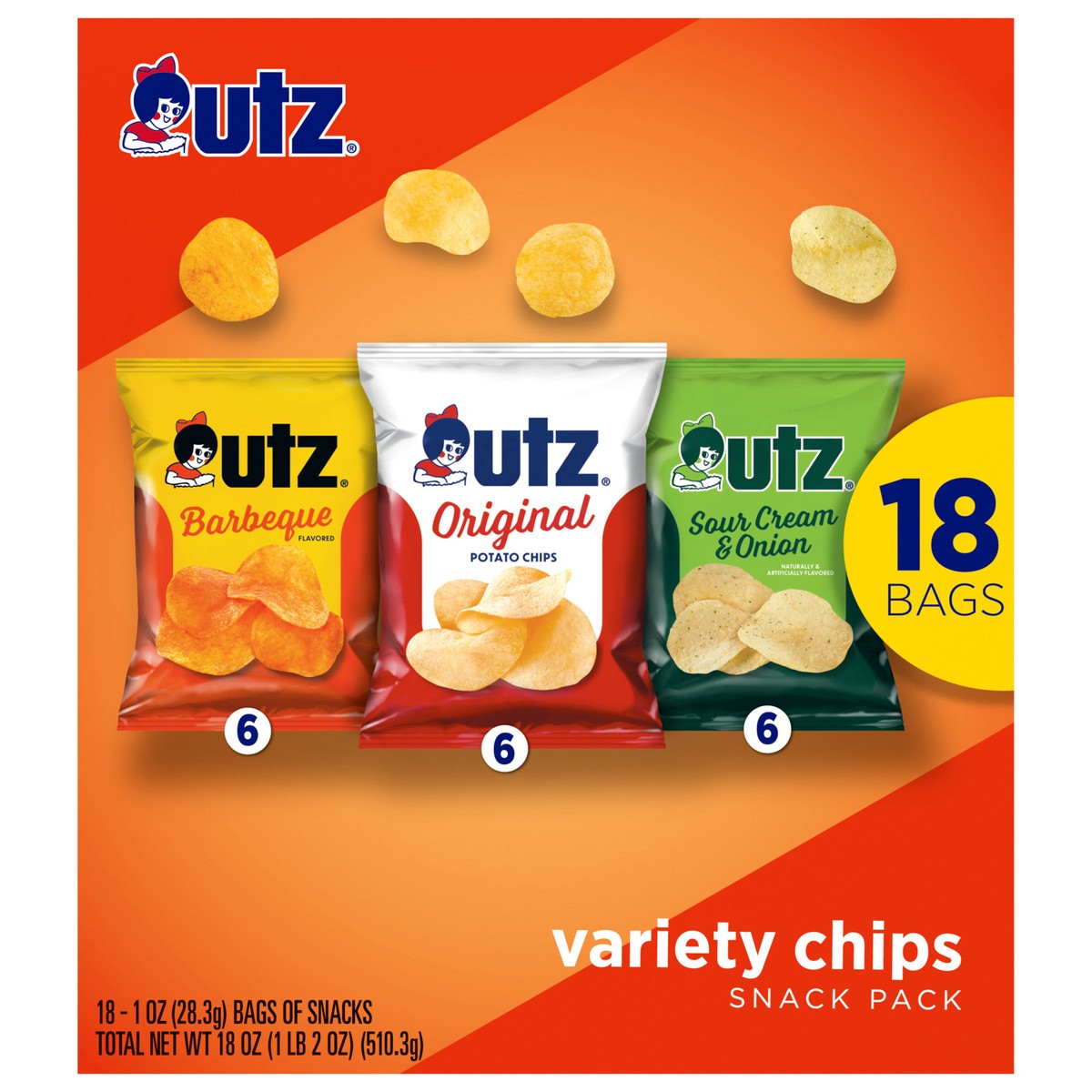 slide 1 of 7, Utz Variety Chip Snack Pack 18 Count, 17 ct