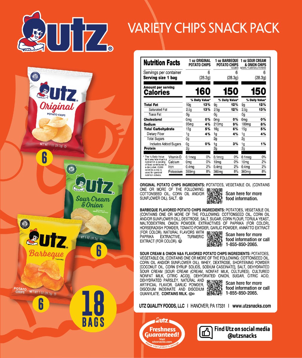 slide 4 of 7, Utz Variety Chip Snack Pack 18 Count, 17 ct