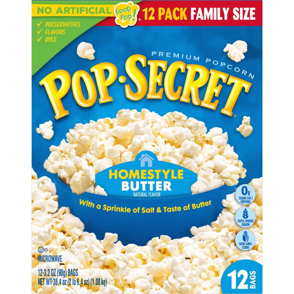 slide 10 of 13, Pop-Secret Microwave Popcorn Homestyle Butter Flavor - 3.2oz/12ct, 38.4 oz