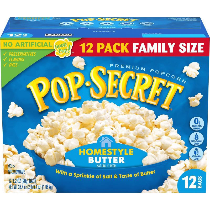 slide 1 of 13, Pop-Secret Microwave Popcorn Homestyle Butter Flavor - 3.2oz/12ct, 38.4 oz