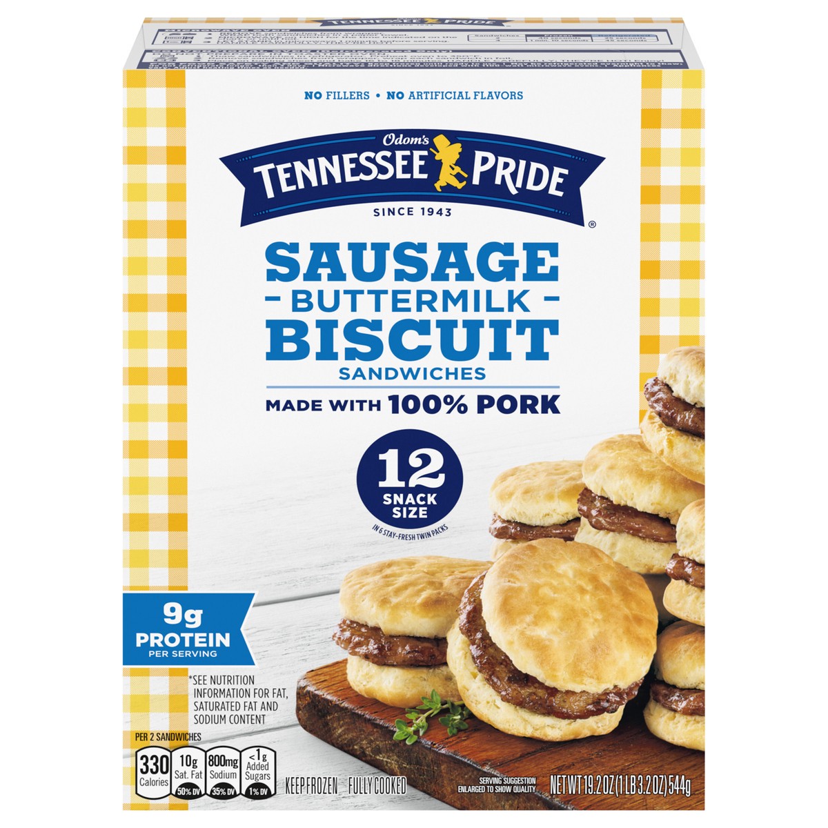 slide 1 of 5, Odom's Tennessee Pride Odom''s Tennessee Pride Sausage & Buttermilk Biscuits, Snack Size Frozen Breakfast Sandwiches, 12 Count, 12 ct