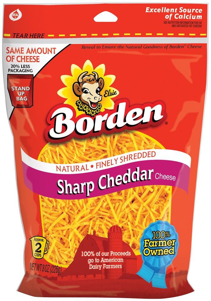 slide 1 of 1, Borden Finely Shredded Cheese Sharp Cheddar, 8 oz