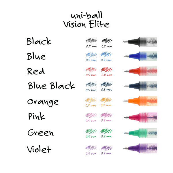 slide 6 of 8, uni-ball Vision Elite Liquid Ink Rollerball Pens, Bold Point, Silver Barrel, Black Ink, Pack Of 8, 8 ct