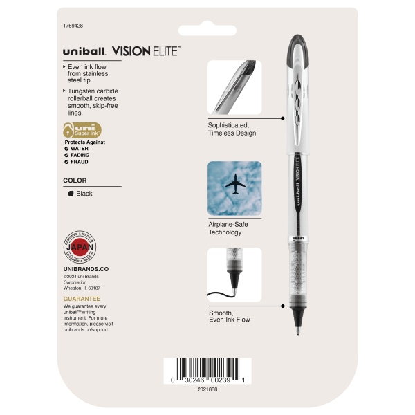 slide 2 of 8, uni-ball Vision Elite Liquid Ink Rollerball Pens, Bold Point, Silver Barrel, Black Ink, Pack Of 8, 8 ct