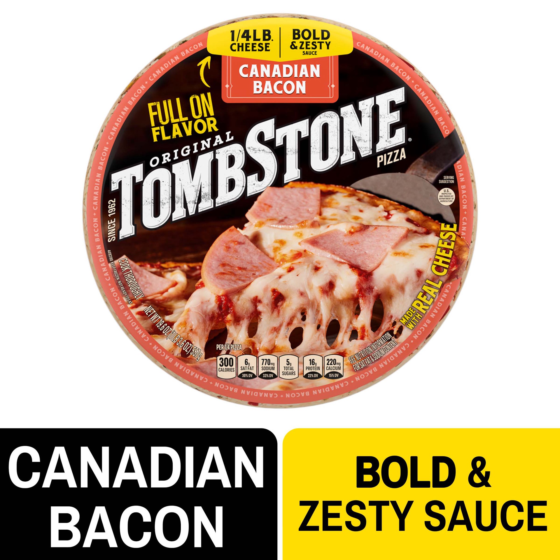 slide 1 of 3, Tombstone Canadian Bacon 12"Original Pizza, 19.64 oz