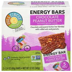 Full Circle Market Chocolate Peanut Butter Energy Bars - 5 x 2.4 oz Bars
