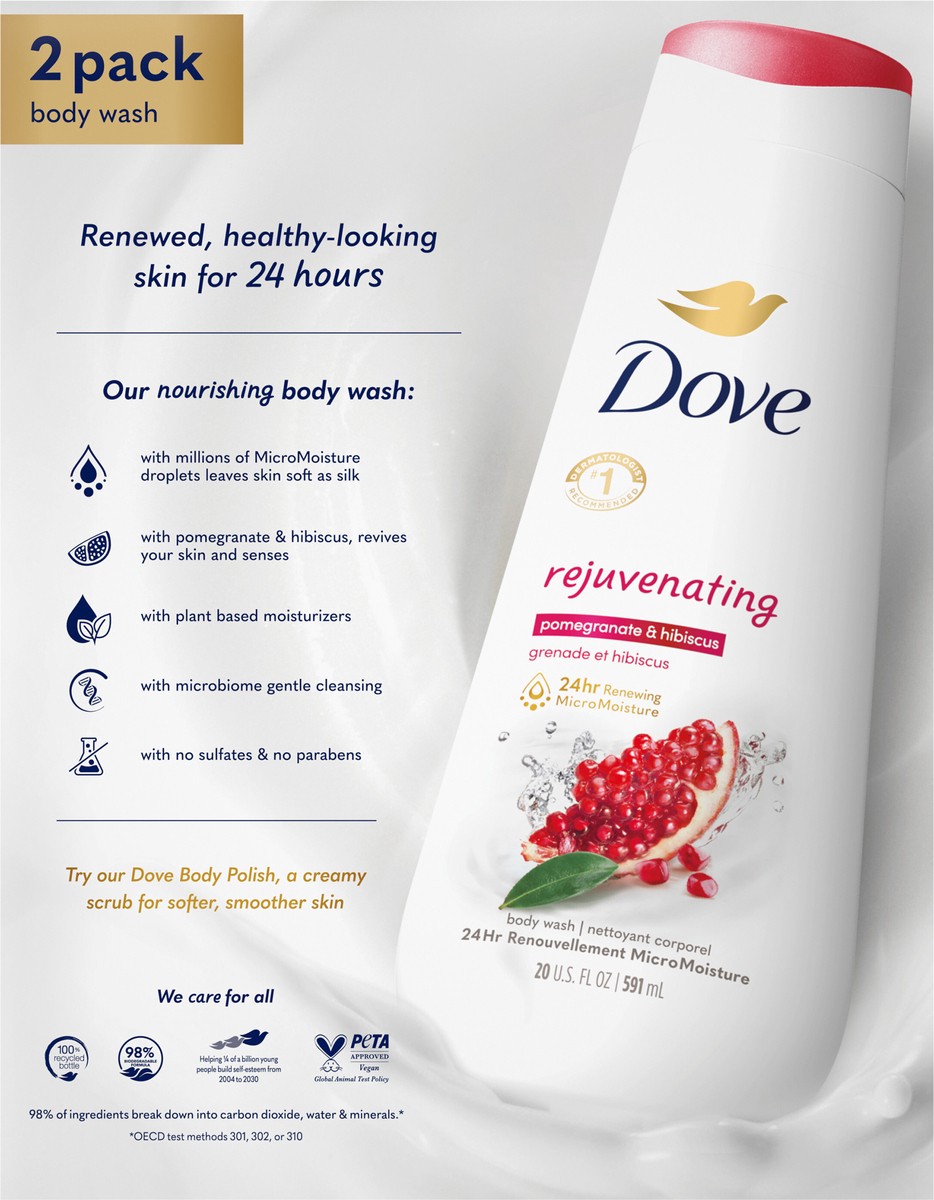 slide 4 of 11, Dove Rejuvenating Pomegranate & Hibiscus Body Wash, 2 ct