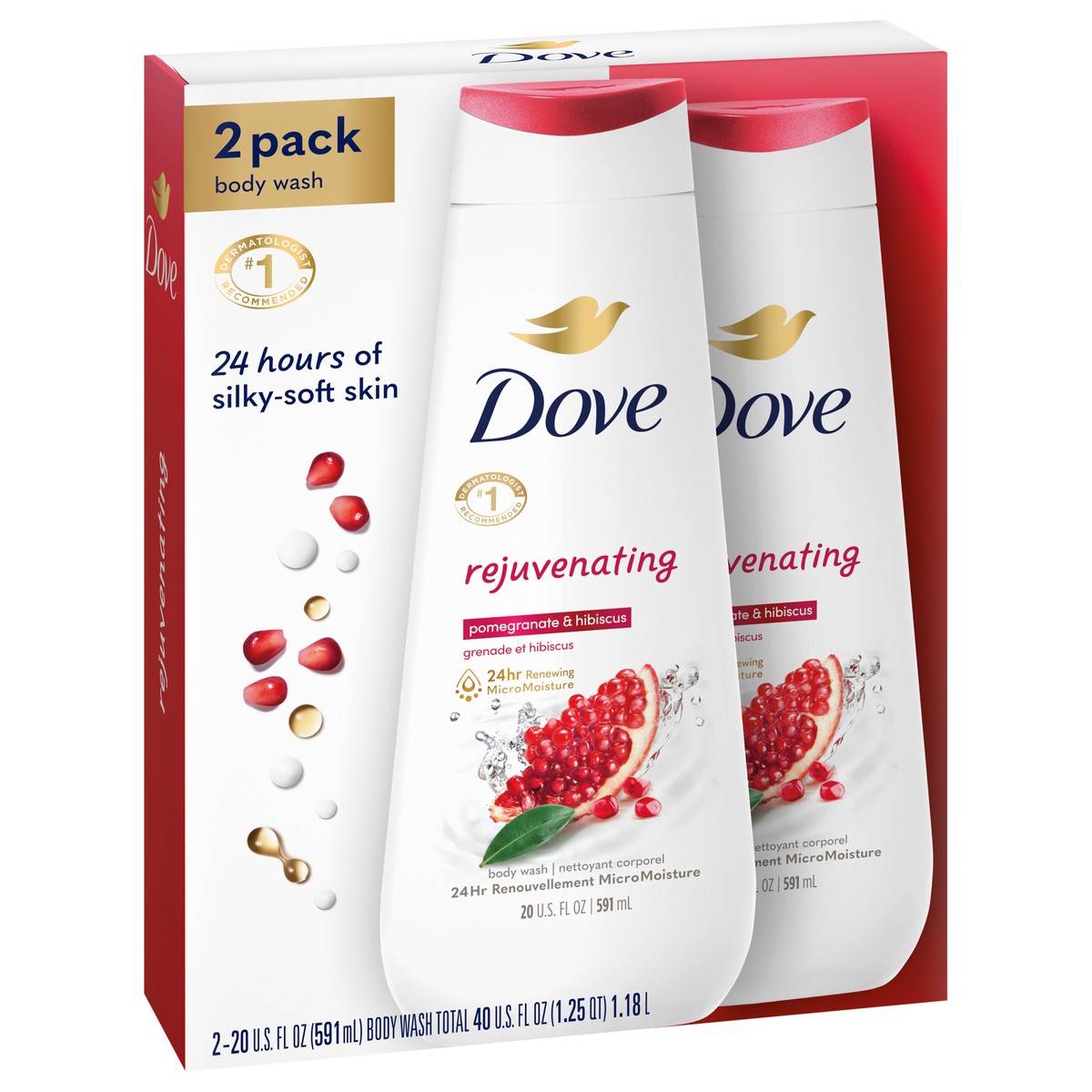 slide 8 of 11, Dove Rejuvenating Pomegranate & Hibiscus Body Wash, 2 ct