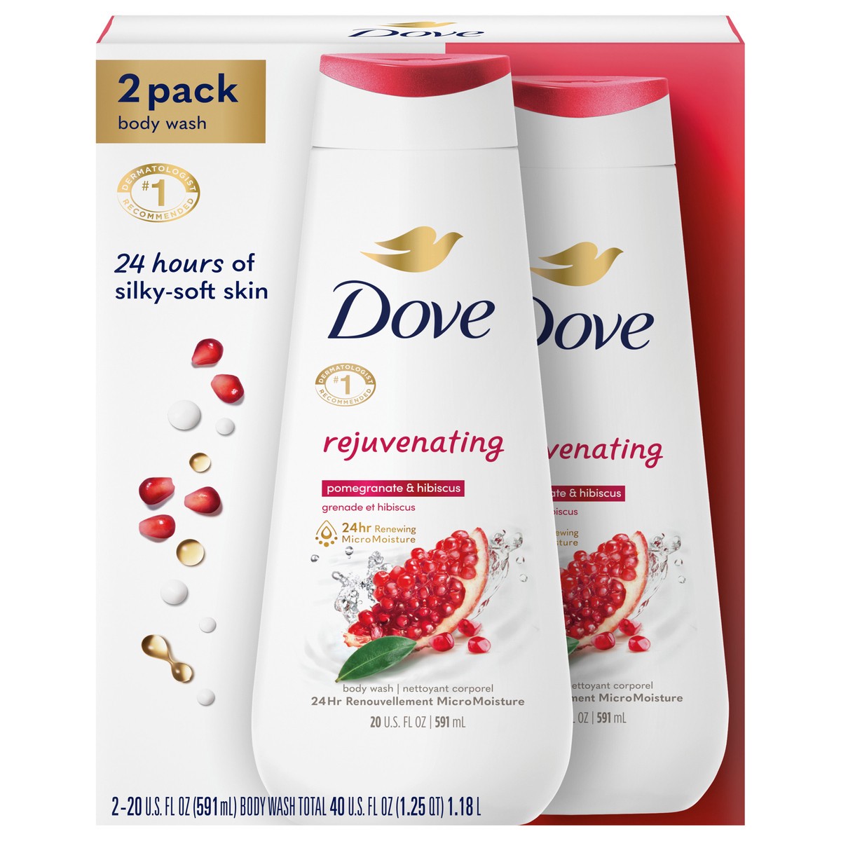 slide 1 of 11, Dove Rejuvenating Pomegranate & Hibiscus Body Wash, 2 ct