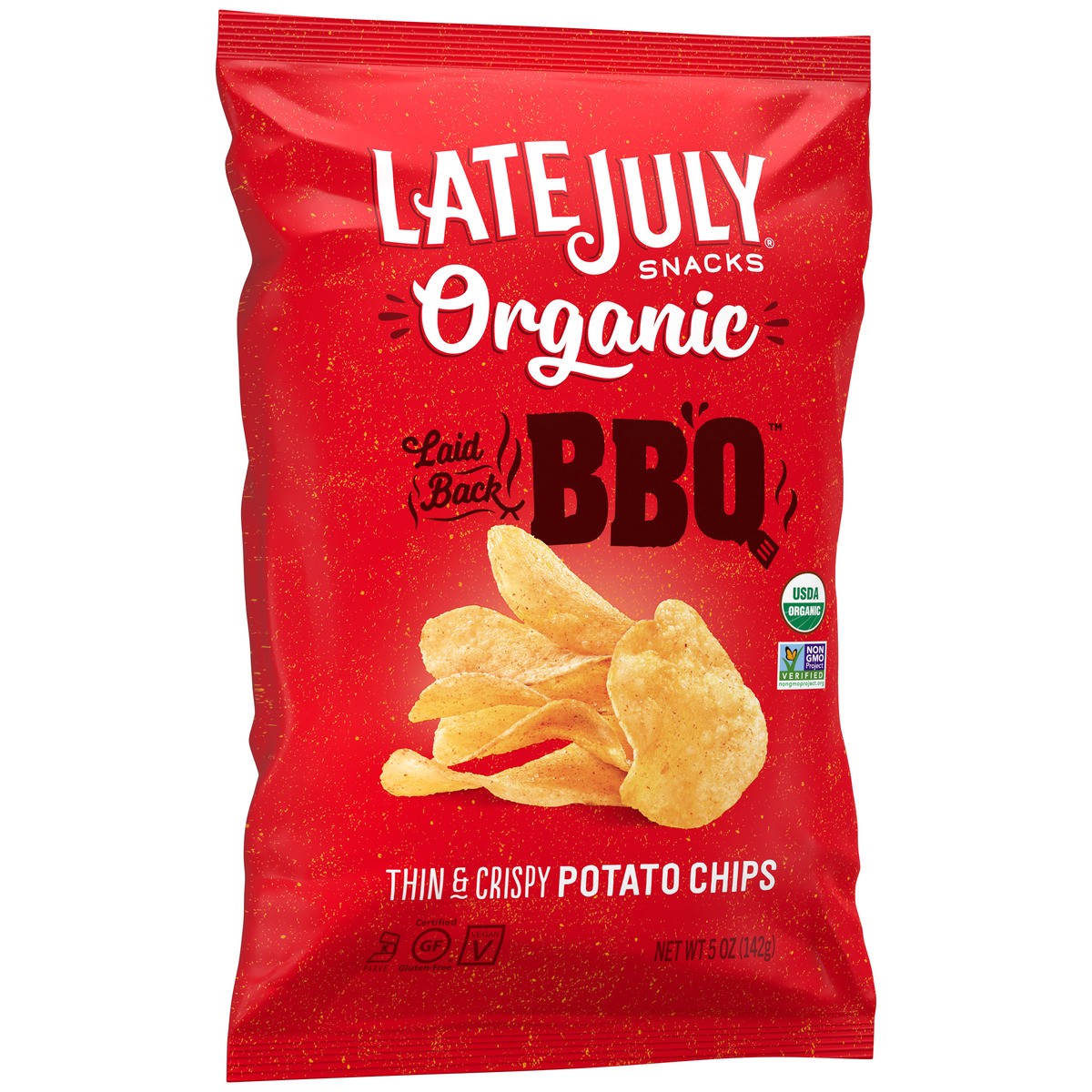 slide 6 of 9, Late July Snacks Barbeque Organic Potato Chips, 5 oz