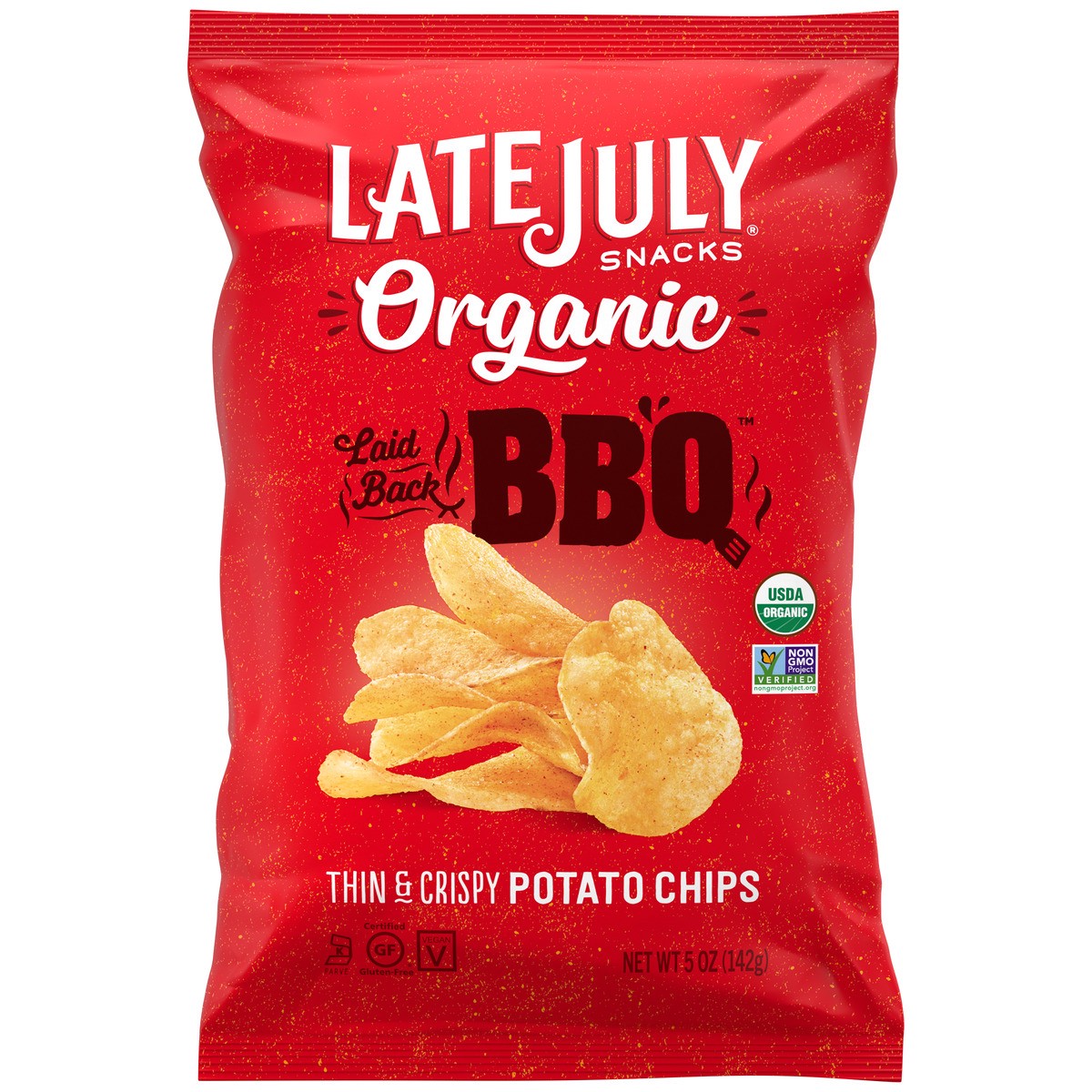 slide 1 of 9, Late July Snacks Barbeque Organic Potato Chips, 5 oz