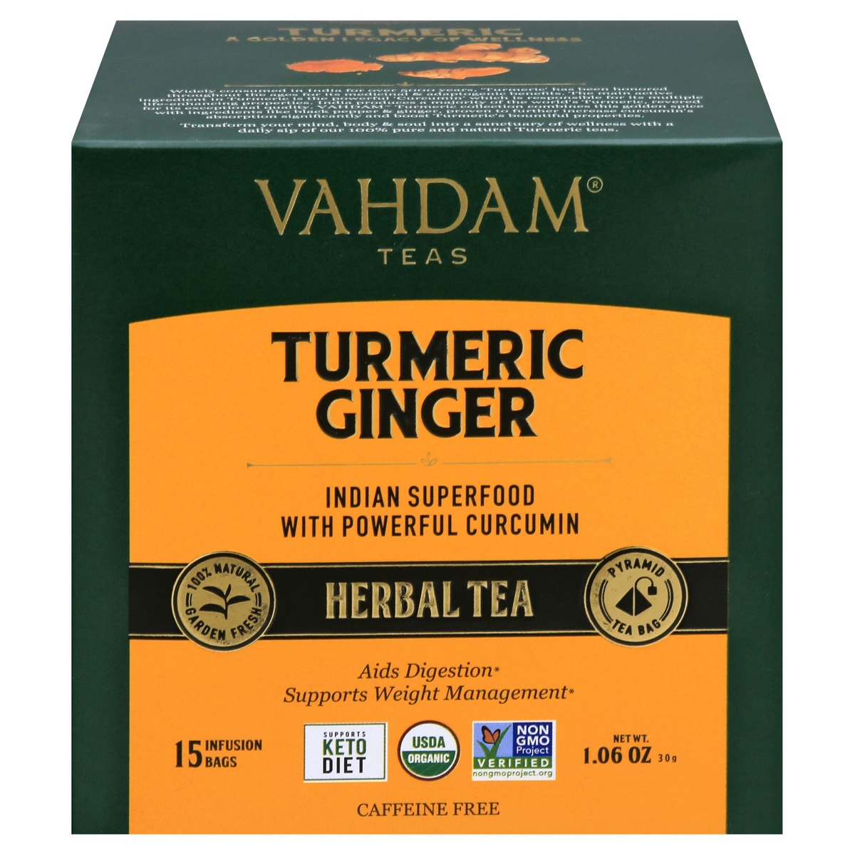 slide 1 of 1, Vahdam Tea Bag Turmeric Ginger Herbal Tea 15 ea, 15 ct
