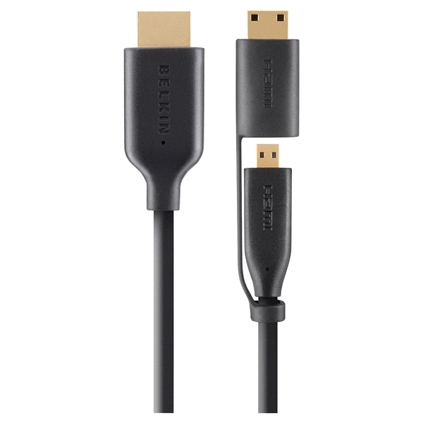 slide 1 of 1, Belkin HDMI to Micro HDMI cable with Adapter, Black, 6 ft