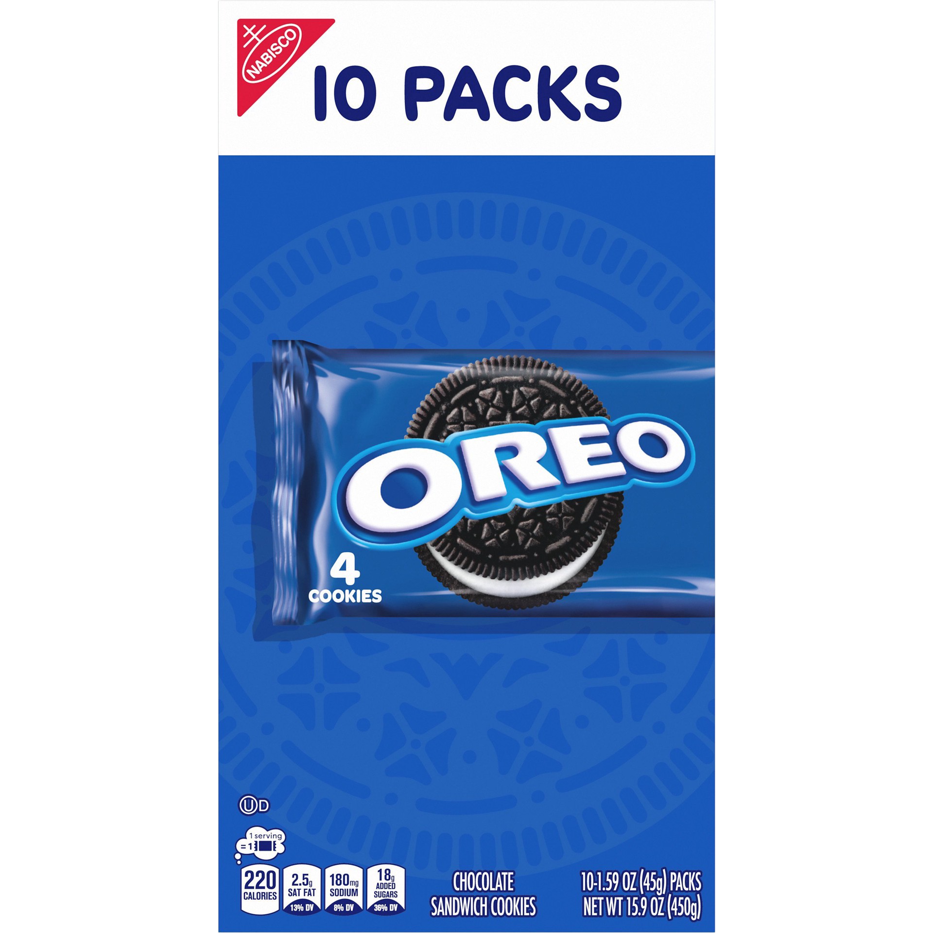 slide 1 of 1, OREO Chocolate Sandwich Cookies, 10 Snack Packs (4 Cookies Per Pack), 15.9 oz