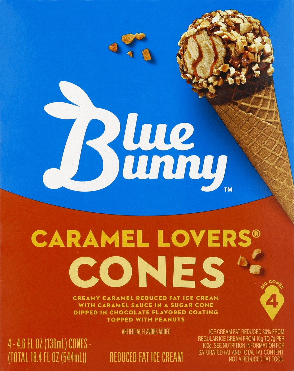 slide 4 of 4, Blue Bunny Ice Cream Cones, Reduced Fat, Caramel Lovers, Big Cones, 4 ct