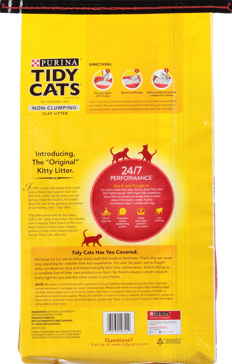 slide 5 of 9, Tidy Cats Purina Tidy Cats Non Clumping Cat Litter, 24/7 Performance Multi Cat Litter, 40 lb