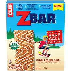 CLIF Zbar - Bake Sale Collection - Cinnamon Roll - Soft Baked Snack Bars - Non-GMO - 13g Whole Grains - USDA Organic Granola Bars (6 Pack)
