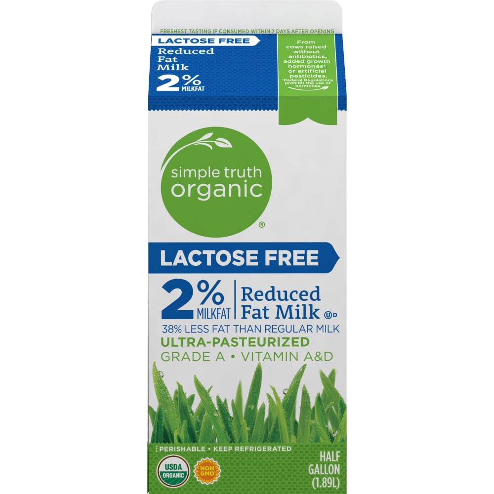 slide 3 of 5, Simple Truth Organic Lactose Free 2% Reduced Fat Milk, 1/2 gal