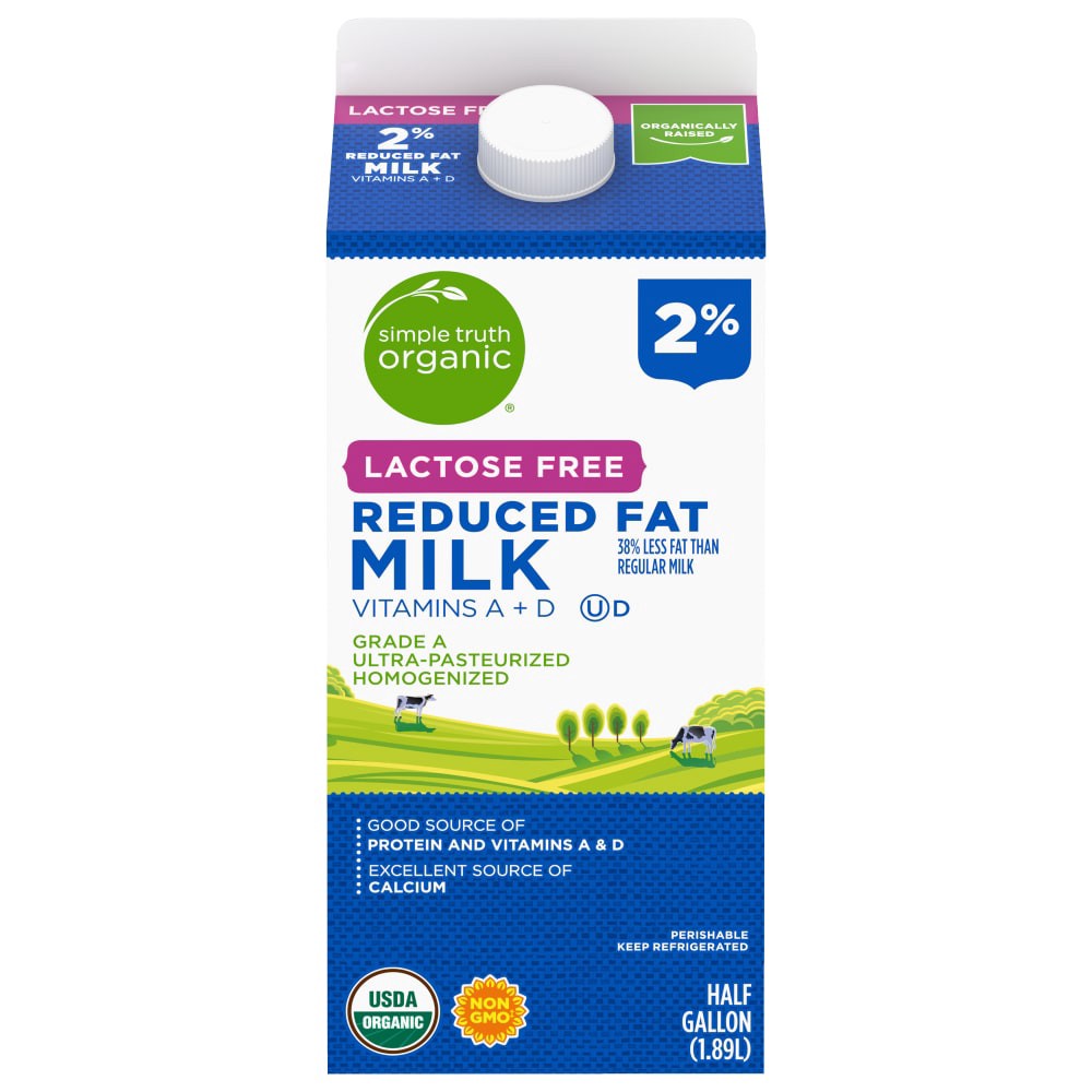 slide 1 of 5, Simple Truth Organic Lactose Free 2% Reduced Fat Milk, 1/2 gal