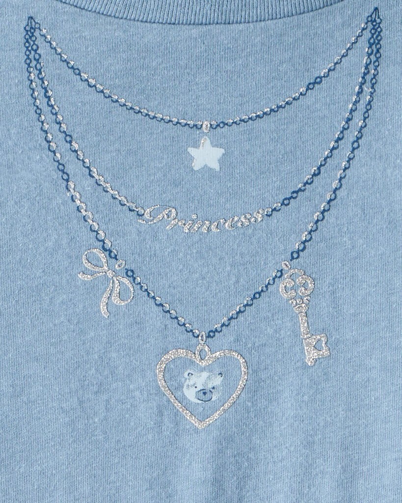 slide 2 of 3, Carter's Girls Charm Necklace Long-Sleeve Graphic Tee - Blue Blue S, 1 ct