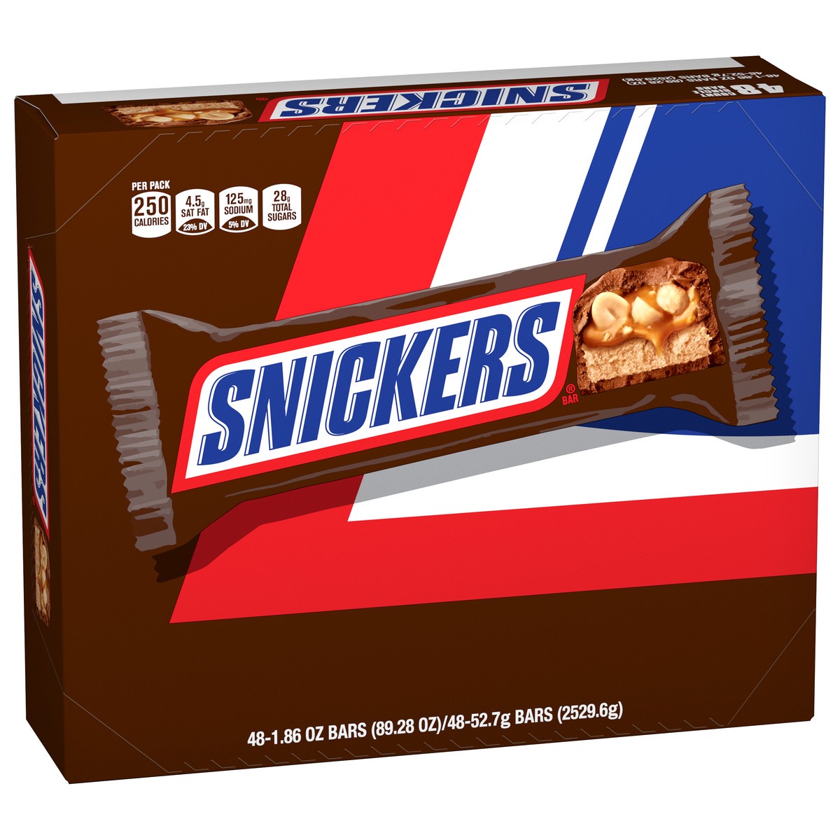 slide 6 of 9, Snickers Full Size Bulk Chocolate Candy Bars, 1.86 oz Bar, 48 ct Box, 89.28 oz