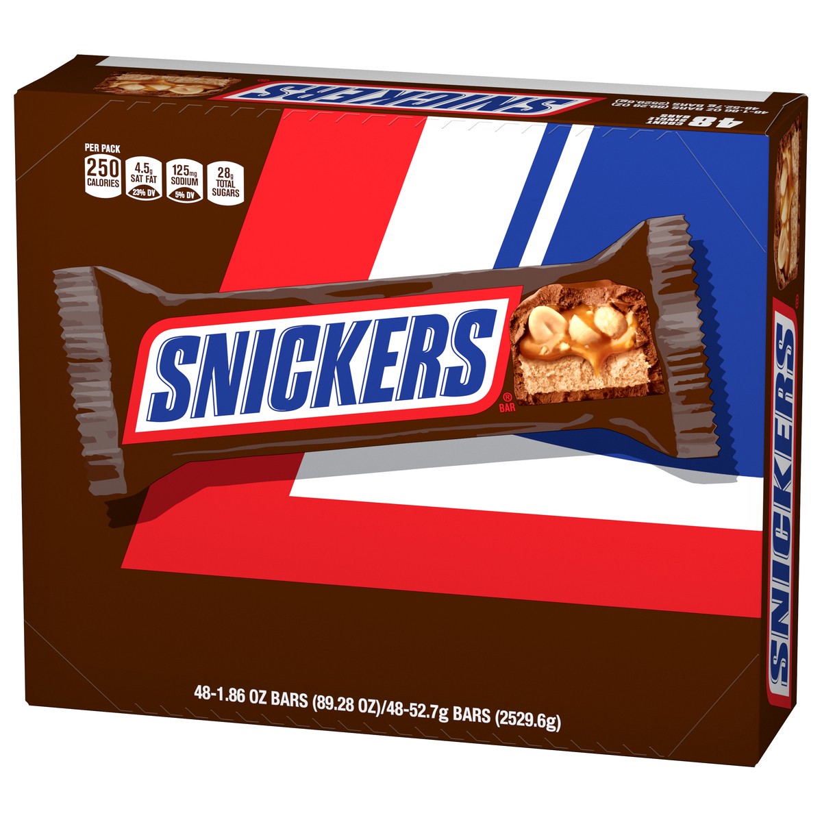 slide 5 of 9, Snickers Full Size Bulk Chocolate Candy Bars, 1.86 oz Bar, 48 ct Box, 89.28 oz