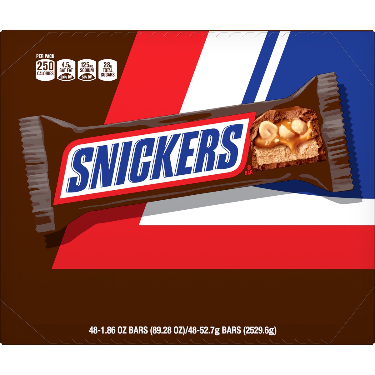 slide 8 of 9, Snickers Full Size Bulk Chocolate Candy Bars, 1.86 oz Bar, 48 ct Box, 89.28 oz